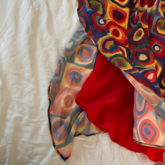 Lindi women’s pull over multicolor top double layer print boat neck semi sheer L - Picture 8 of 13